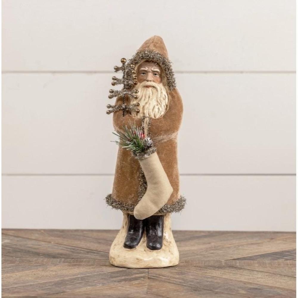 Ragon House Christmas 12" Fawn Velvet Belsnickle‎ Santa Figurine Beige Tan NEW